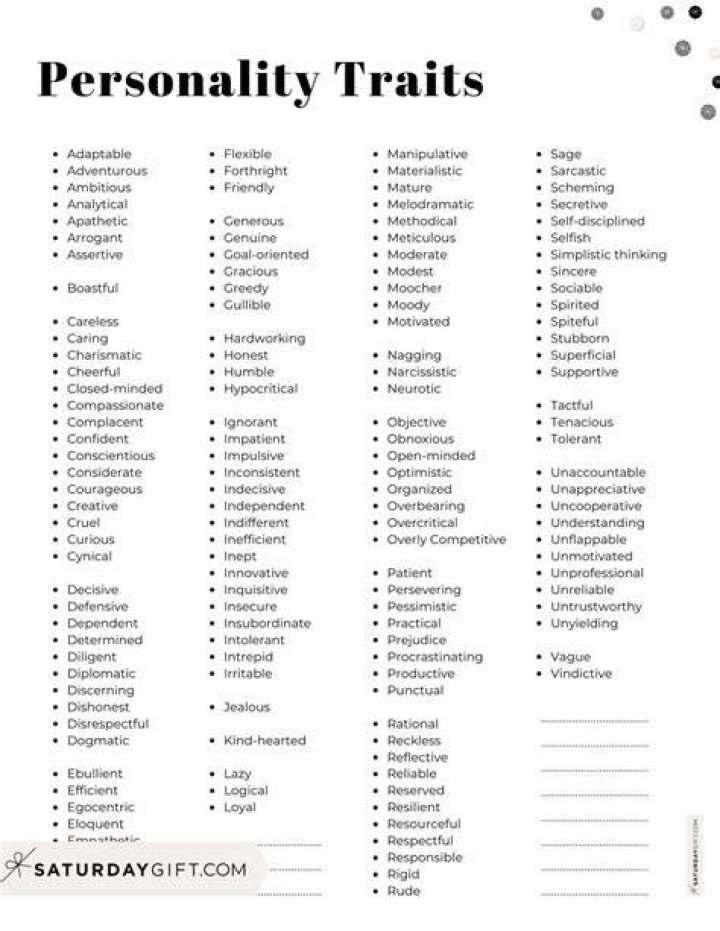 Character Personality Traits List &middot; One More Exclamation