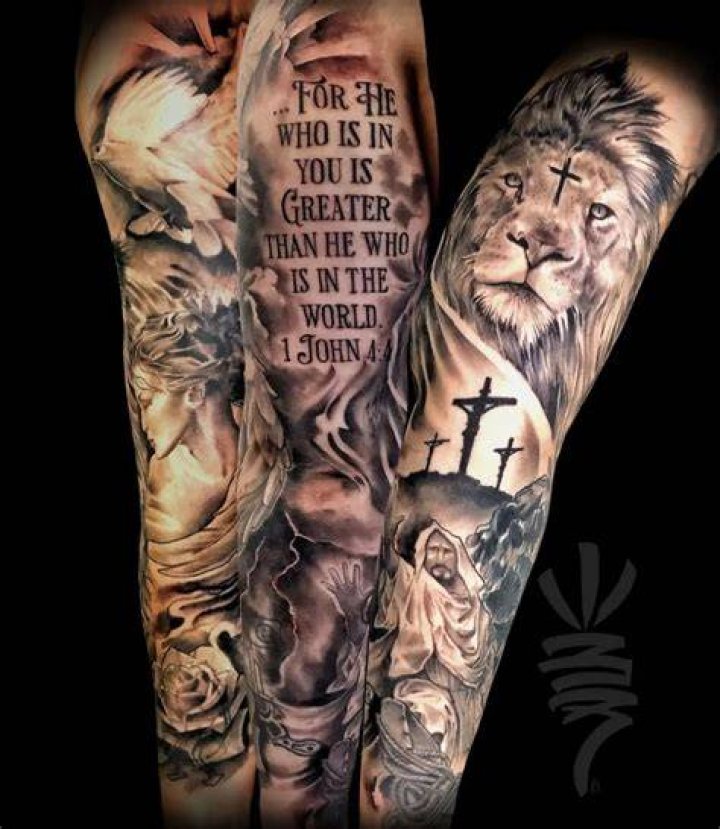 Christian tattoo. I'd like this smaller and with a white cloth maybe