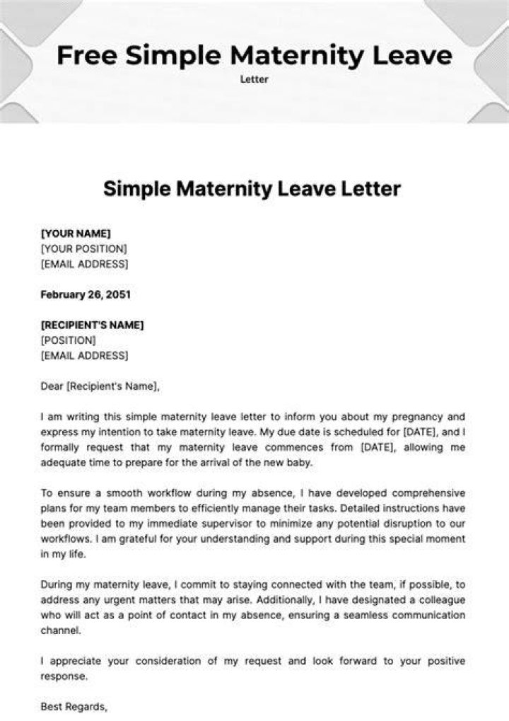 Letter for maternity leave to an employer in Word and Pdf formats