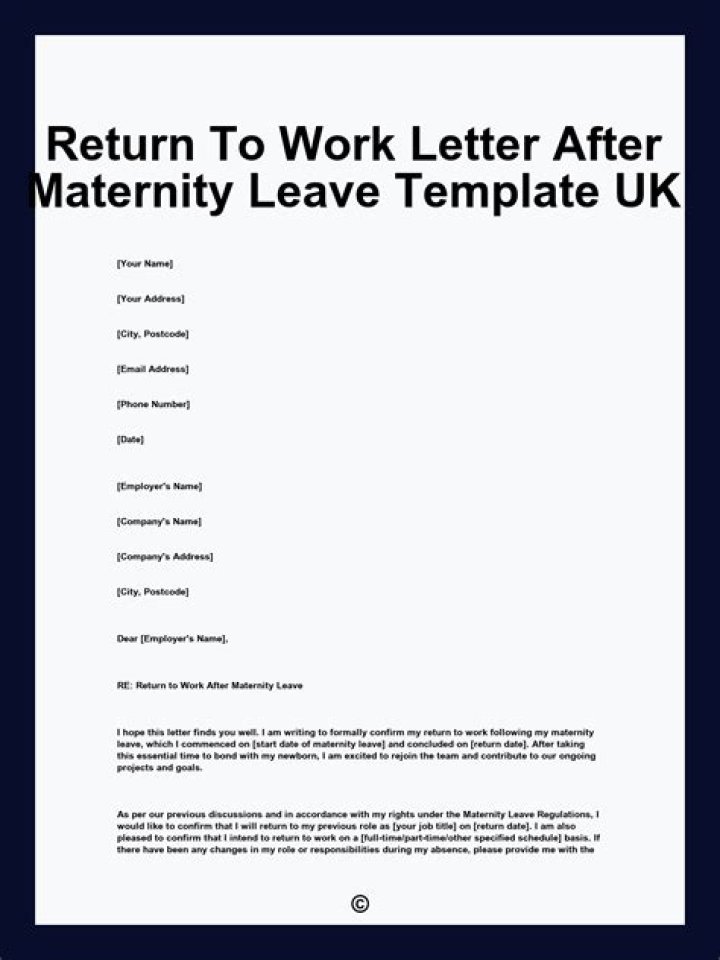 Maternity Return To Work Letter From Employer Template Collection