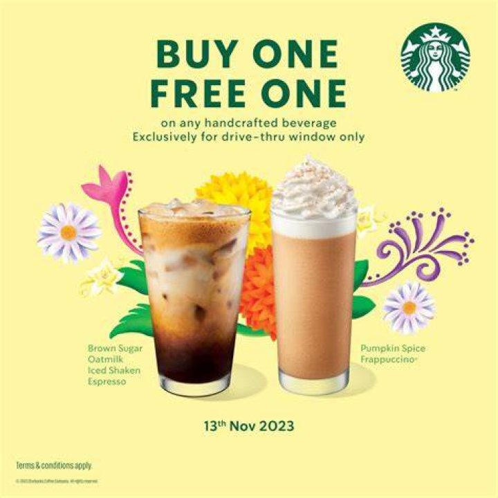Starbucks Buy 1 Free 1（8月25日26日）