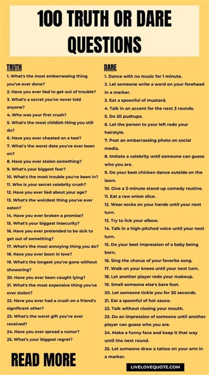 Truth or dare questions Truth or dare questions, Good truth or dares