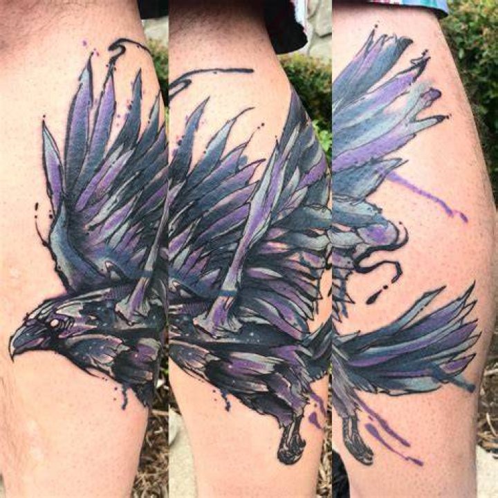 Watercolor Raven by Zack Rench at Dark Mark tattoo in Mansfield Texas